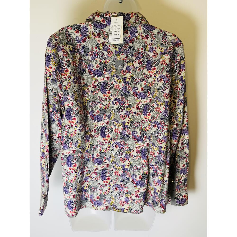NWT Cj Banks Womens Purple Paisley Floral Long Sleeve ButtonUp Shirt 14W X - Picture 4 of 11